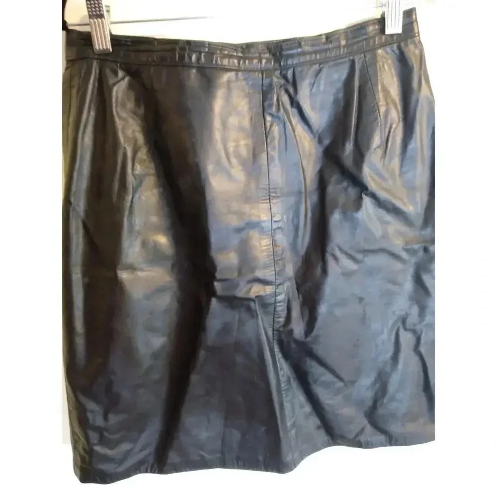 G-III Leather Skirt Black Pencil Mini Vintage Sz 10 Goth Witchy Sexy Y2k - Picture 2 of 6
